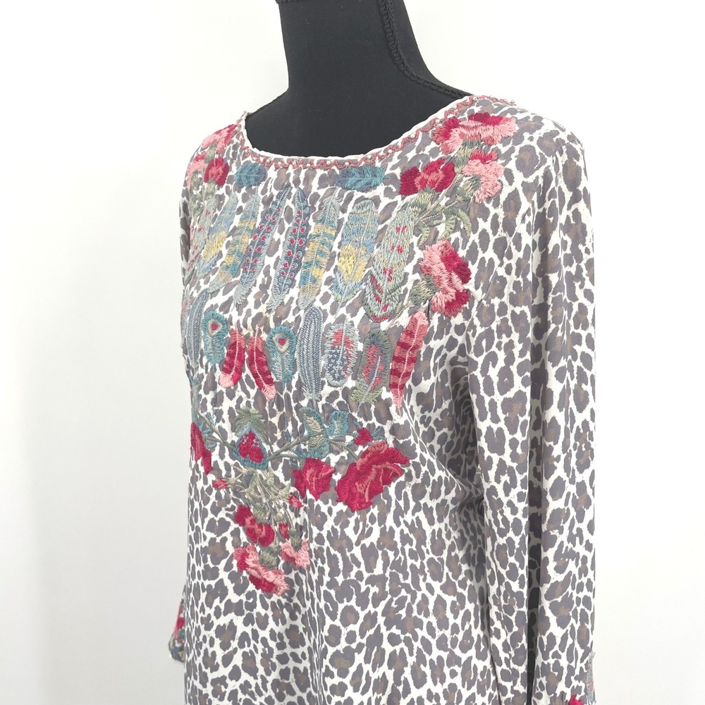 Biya Johnny Was Dress Womens S Gray Leopard Floral Rayon Embroidered Boho Tunic - Picture 6 of 16